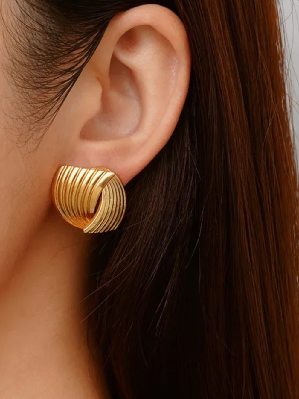 Double Layer Striped Texture Stud Earrings